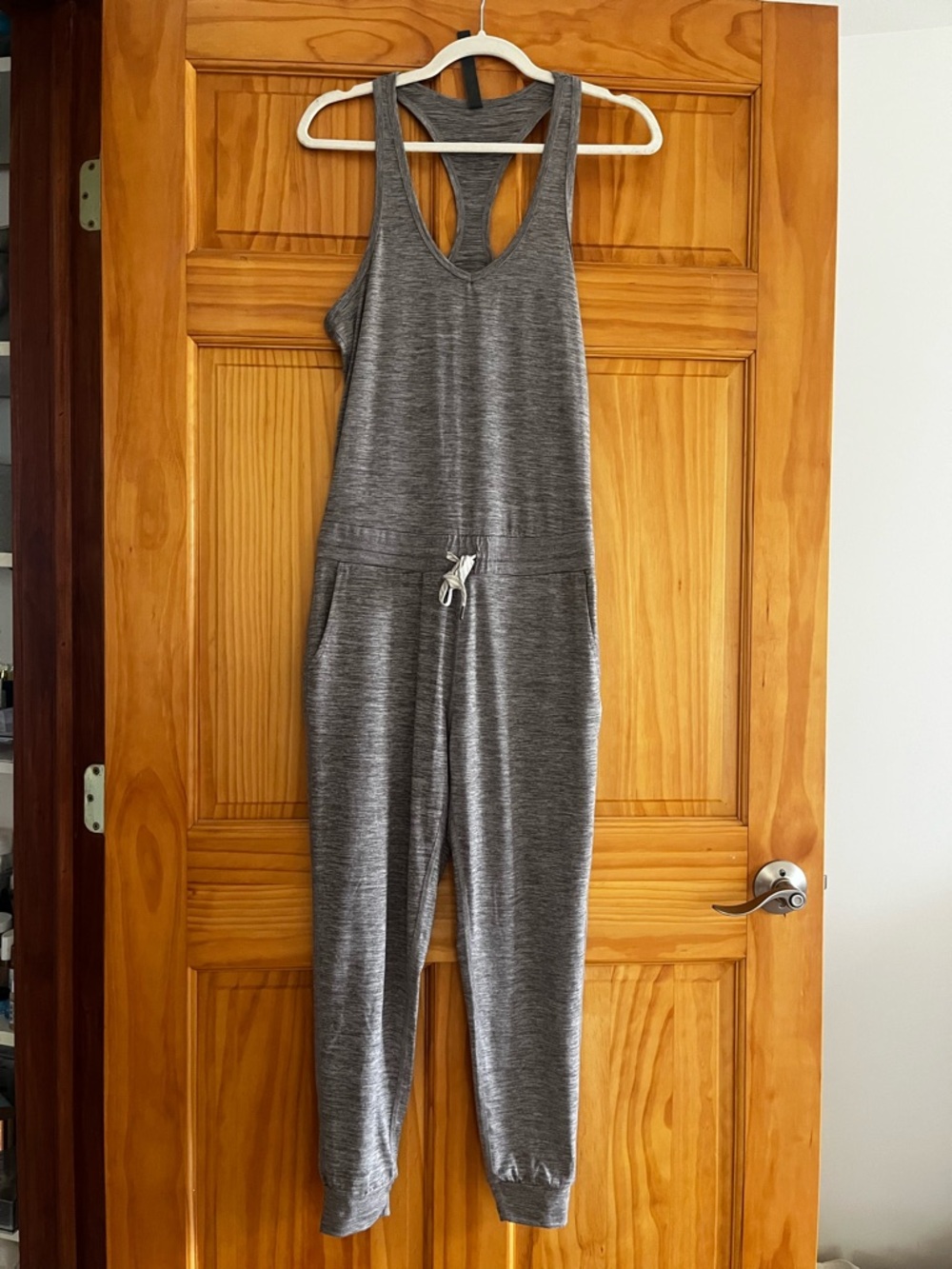 Gray Vuori Racerback Jumpsuit with Drawstring Waist
